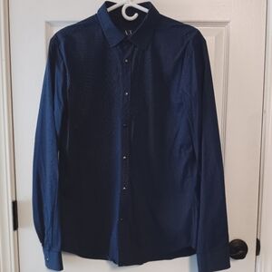 A/X Armani Exchange Snap Front Embossed Stripe Long Sleeve Shirt